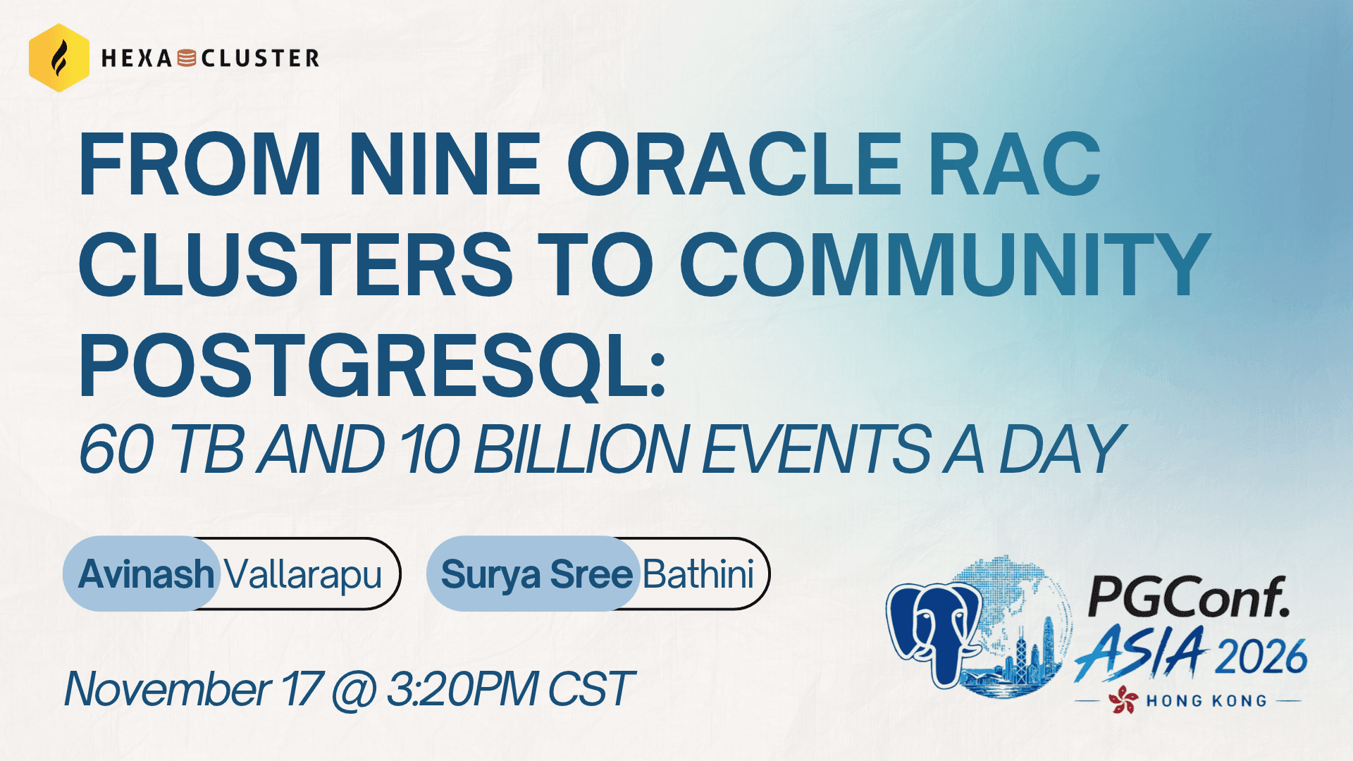 From Nine Oracle RAC Clusters to Community PostgreSQL: 60 TB and 10 Billion Events a Day